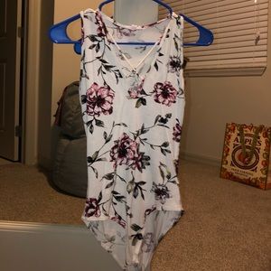 White floral criss cross bodysuit